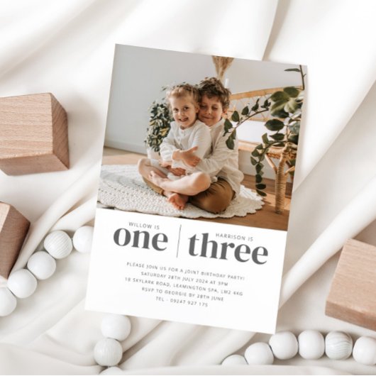 写真1番目と3番目のジョイント誕生日 招待状