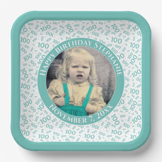 写真100乱数パターンティール(緑がかった色)/白 ペーパープレート (正面)