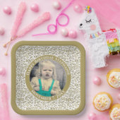 写真100乱数パターン金ゴールド/白 ペーパープレート (パーティー)