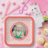 写真100乱数模様サンゴ/白 ペーパープレート (パーティー)