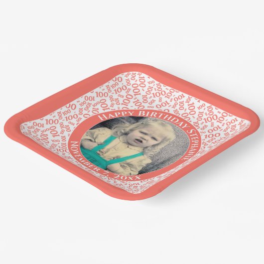 写真100乱数模様サンゴ/白 ペーパープレート (傾斜あり)