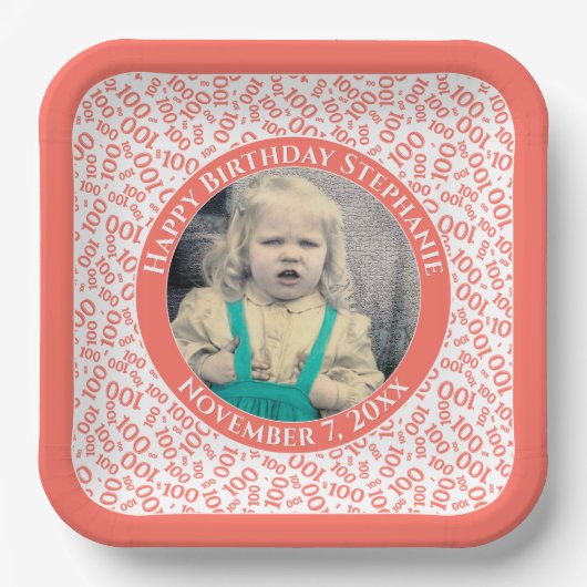 写真100乱数模様サンゴ/白 ペーパープレート (正面)