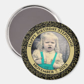 写真100番目の誕生日パターン黒/金ゴールド マグネット (正面/裏面)