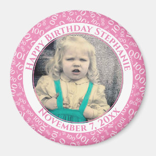 写真100番目の誕生日番号パターンピンク マグネット