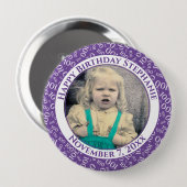写真100番目の誕生日番号パターン |紫 缶バッジ (正面&裏面)