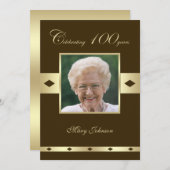 写真100th Birthday Party招待ブラウン 招待状 (正面/裏面)