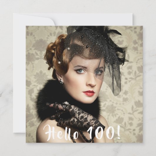 写真100th birthday party hello 100 招待状 (正面)