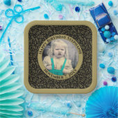 写真105乱数パターンブラック/金ゴールド ペーパープレート (パーティー)