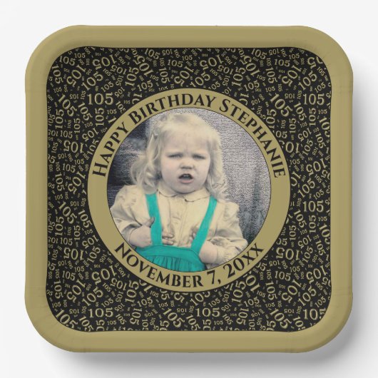 写真105乱数パターンブラック/金ゴールド ペーパープレート (正面)