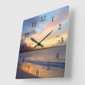 写真110ビーチ海夕日 スクエア壁時計 (傾斜)