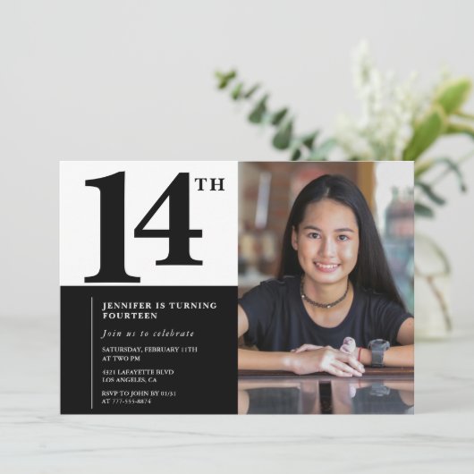 写真14th誕生日招待状エレガントシック 招待状 (スタンド正面)