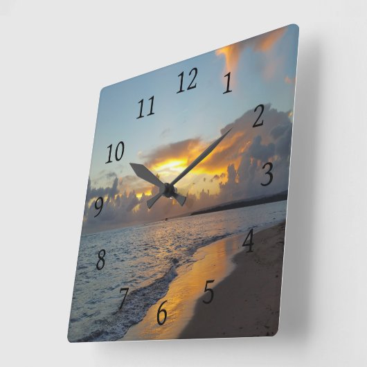 写真17海の夕焼け スクエア壁時計 (傾斜)