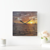 写真18海夕日 スクエア壁時計 (ホーム)