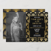 写真1920年のアールデコ誕生日ギャツビーパーティー金ゴールド 招待状 (正面/裏面)