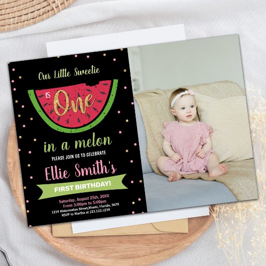 写真1stグリーンスイカ誕生日 招待状