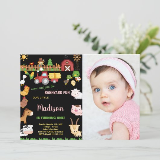 写真1stファーム納屋周囲の庭誕生日招待状 招待状 (スタンド正面)
