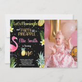 写真1stブラックグリッターフラミンゴパイナップル 招待状 (正面)