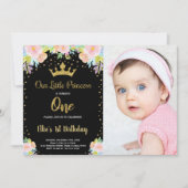写真1stブラックフローラプリンセス誕生日 招待状 (正面)