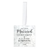 写真1st結婚したChristmasエレガントフェイク Marble キューブオーナメント (正面)