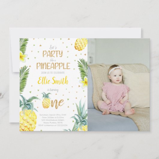 写真1st誕生日パイナップル誕生日招待状 招待状 (正面)