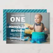 写真1st誕生日招待状 |少年の最初の誕生日 招待状 (正面/裏面)