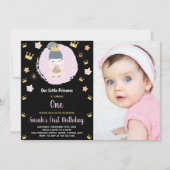 写真1st黒私たちのリトルプリンセス誕生日 招待状 (正面)