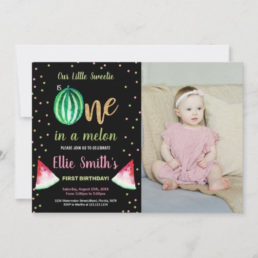 写真2スライスグリーンスイカ誕生日招待状 招待状 (正面)