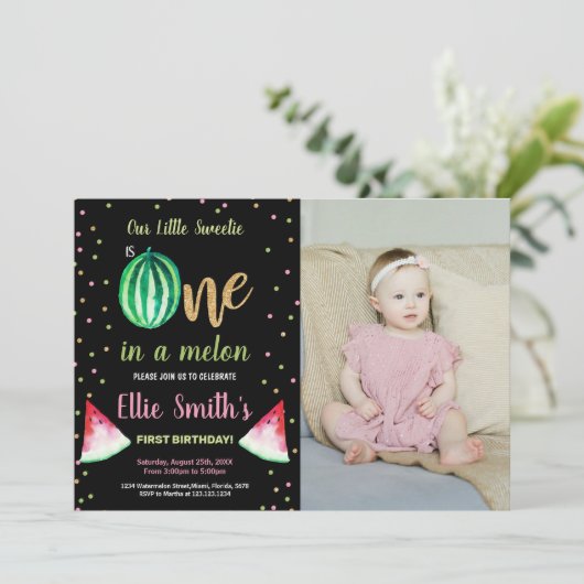 写真2スライスグリーンスイカ誕生日招待状 招待状 (スタンド正面)