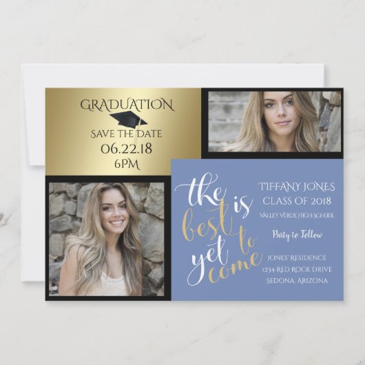 写真2フレームと選択カラー卒業 招待状 (正面)