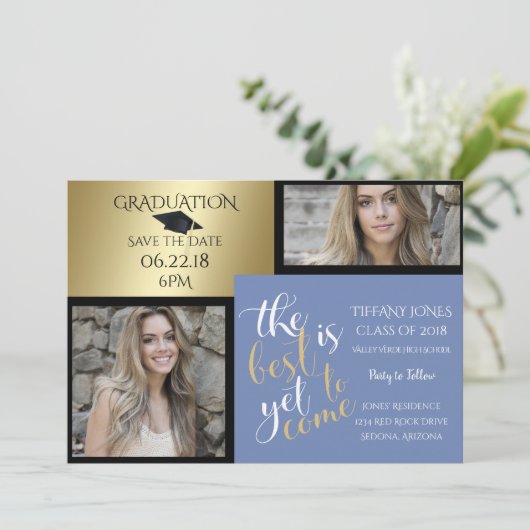 写真2フレームと選択カラー卒業 招待状 (スタンド正面)