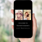 写真2人の誕生日モダン黒歓迎 ポスター