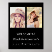 写真2人の誕生日モダン黒歓迎 ポスター (正面)