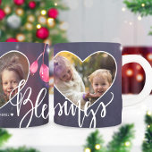 写真2枚でピンクホーリーベリーを温める |ネイビークリスマス コーヒーマグカップ