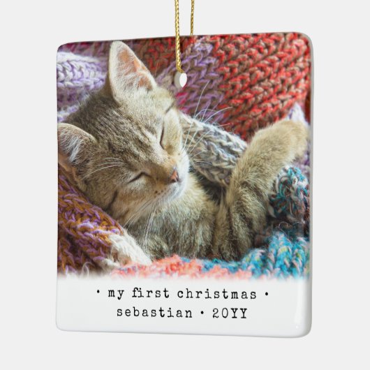 写真2枚まで　テキスト1件まで　私の初めてのクリスマス　猫 | 犬 | ペット セラミックオーナメント (左)