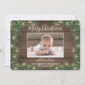 写真2枚を飾る ラスティック ウッド、松&ストリングライト シーズンカード (正面)