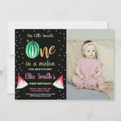 写真2枚 緑のワ watermelon 誕生日招待状 招待状 (正面)