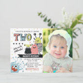 写真2歳モンスター誕生日招待状 招待状 (スタンド正面)