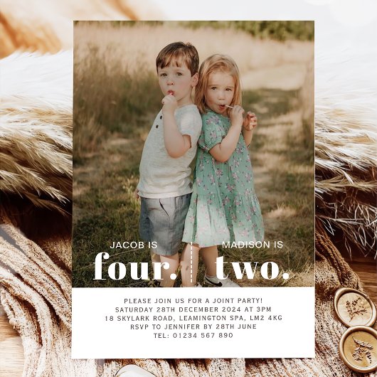 写真2番目と4番目のジョイント誕生日招待状 招待状