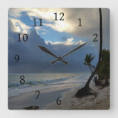 写真20の海のビーチ スクエア壁時計 (正面)