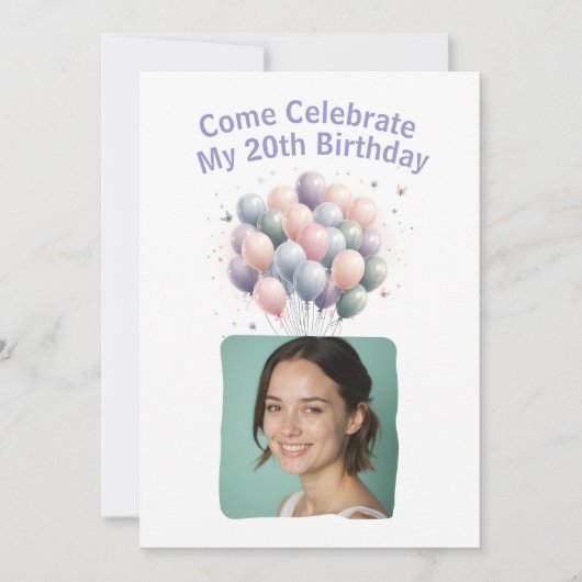 写真20パーソナライズされた番誕生日バルーンInvitati 招待状 (正面)