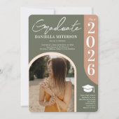写真2023はっきりしたアーチグリーンピンク卒業 招待状 (正面)