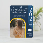 写真2024はっきりしたアーチ紺色の卒業 招待状 (スタンド正面)