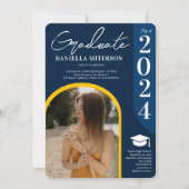 写真2024はっきりしたアーチ紺色の卒業 招待状 (正面)