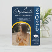 写真2024はっきりしたアーチ紺色の卒業 招待状 (スタンド正面)