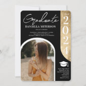 写真2024はっきりした金ゴールドアーチ黒卒業 招待状 (正面)