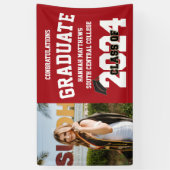 写真2024キャップ付き赤い卒業バナー 横断幕 (縦)