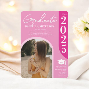写真2025はっきりしたアーチホットレトロピンク卒業 招待状