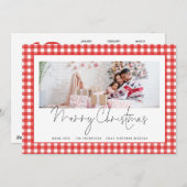 写真2026カレンダー赤いギンガムメリークリスマス シーズンカード (正面/裏面)