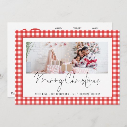 写真2026カレンダー赤いギンガムメリークリスマス シーズンカード (正面/裏面)