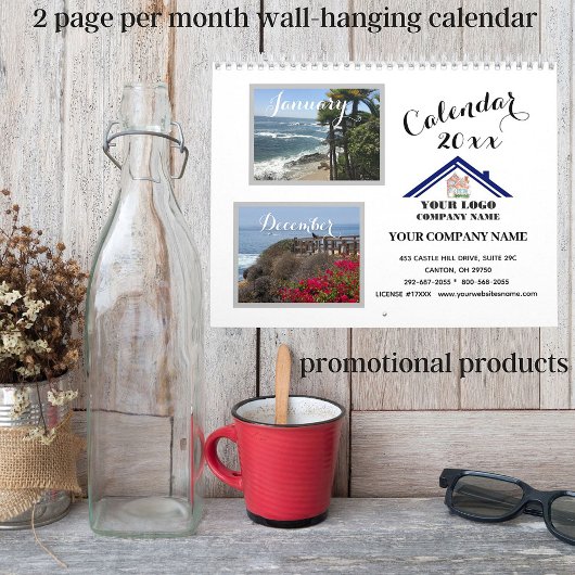 写真20XXビジネスロゴQRコードウォール カレンダー